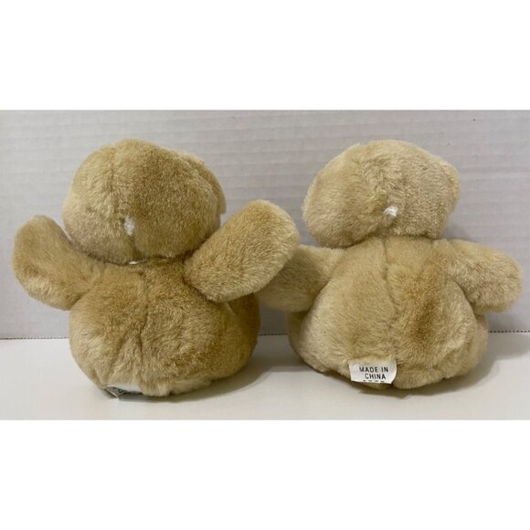 Teddy Bears With Blue Denim Paws & Bow Ties 4.5" Lot of 2 matching - Picture 3 of 3
